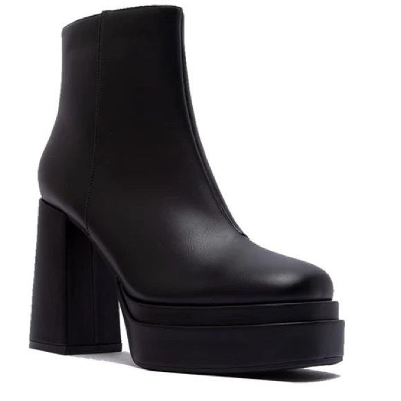 Last Pair! Qupid Black Elevated Zip Up Chunky Heel Platform Moto Boot Ankle Boot - Picture 3 of 6